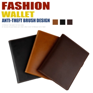 Three colors of leather A5 notebook covers with RFID blocking and pen holder design