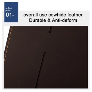 Close-up of durable cowhide leather B5 notebook cover with fine orange stitching details