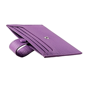 Purple lychee pattern leather RFID blocking card holder with snap button closure