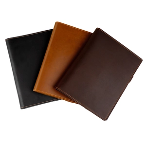 Vintage crazy horse leather A5 notebook covers in black, caramel, and dark brown colors