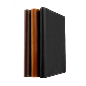 Crazy horse leather B5 notebook cover shown in dark brown, tan, and black leather colors