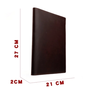 Dark brown crazy horse leather B5 notebook cover with dimensions 27x21x2 cm