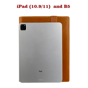 Crazy horse leather B5 portfolio sleeve for iPad Pro 11 with elastic strap and pen holder