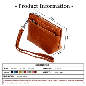 Tableau des tailles détaillé pour porte-monnaie en cuir véritable à triple fermeture