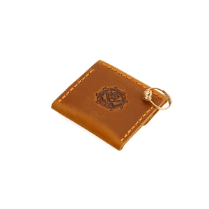 Astuccio per gioielli in pelle marrone con rosa sbalzata e cuciture arancioni