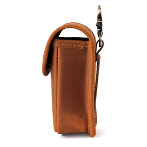 Vintage crazy horse leather waist bag for men featuring flip-top design and belt loop