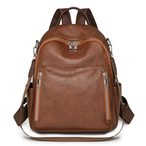 Mode Frauen PU Leder Rucksack Große Kapazität Retro Casual Multi-Tasche Funktionelle Reise Tagesrucksack Umhängetasche