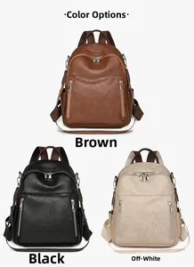 Drei Farben von Vintage-Rucksäcken aus weichem Kunstleder in Braun, Schwarz und Creme
