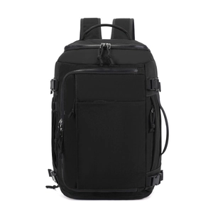 Black multifunctional backpack with large capacity and ergonomic padded straps for travel