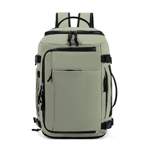 Minimalist large capacity travel backpack in green with USB port and multiple compartments