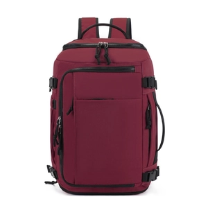 Deep red outdoor travel backpack with large capacity and ergonomic breathable shoulder straps