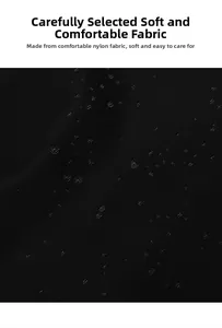 Detail of black waterproof nylon fabric with water droplets showing splash resistance