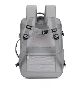 Detail view of the breathable back panel, luggage strap and S-shaped shoulder straps