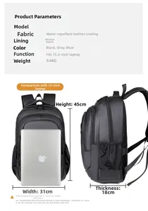 Detailed dimensions of 15.6 inch laptop backpack with 45x31x18cm size specifications