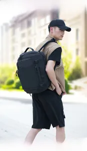 Black outdoor backpack with large capacity and multi-zipper compartments for travel