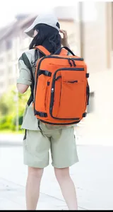 Outdoor waterproof orange backpack with multi-zipper pockets and ergonomic straps