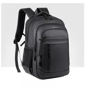 Black 15-inch business backpack with multiple zipper pockets and side mesh pockets