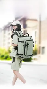 Outdoor leisure backpack in light green nylon with multiple functional pockets for commuting
