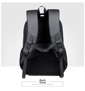 Detailed back view of business laptop backpack featuring breathable honeycomb mesh padding