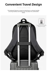 Detail of laptop backpack with luggage strap and breathable honeycomb back padding