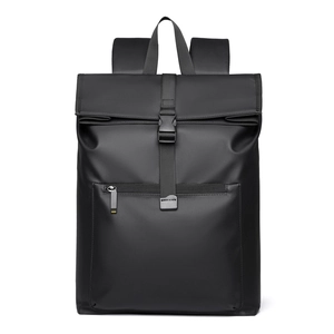Minimalist black waterproof business backpack with flap buckle closure and large capacity