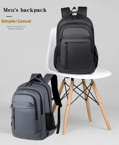 Detail view of water-resistant 15 inch laptop backpacks in black and grey styles