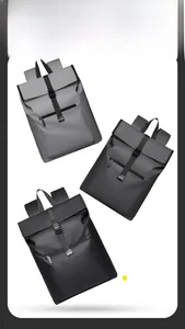 Waterproof roll-top business backpack shown in grey, dark grey, and black color options