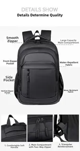 Detail view of the waterproof fabric, reinforced handle, and dual zippers of the backpack