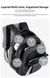 Detail view of the multi-compartment interior storage of this 15-inch laptop backpack