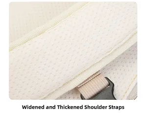Close-up of wide thickened breathable mesh shoulder strap with adjustable buckle