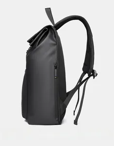Side view of black business backpack showing breathable mesh back and hidden zip pocket