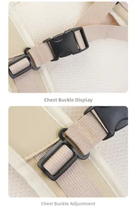 Detail of adjustable chest buckle and breathable mesh on casual outdoor backpack