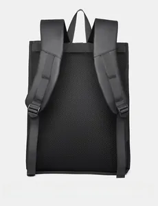 Ergonomic breathable honeycomb mesh back panel and padded straps on black backpack