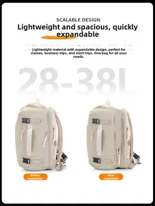 Detail view of the expandable design showing capacity increasing from 28L to 38L