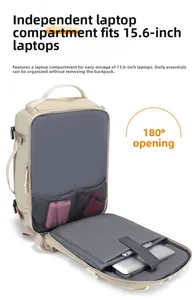 Detail of 15.6 inch laptop compartment with 180-degree flat opening for easy access