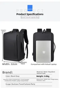 Waterproof business laptop backpack with expandable large capacity and USB port