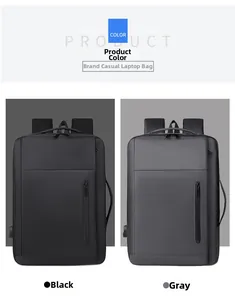 Detail view of water-resistant business laptop backpacks in black and grey options