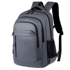 Dark grey 15 inch laptop backpack with waterproof coating and multi-compartment design