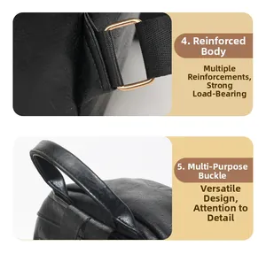 Detailed macro view showing the metal D-ring reinforcement and top handle of the black bag
