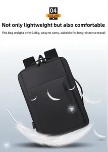 Detail of a lightweight 0.8KG black business commute backpack with feather visual effect