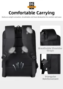 Detail of breathable honeycomb mesh back panel and reinforced shoulder straps on black backpack