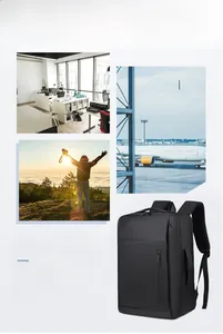Detailed views of expandable business laptop backpack for commuting and travel