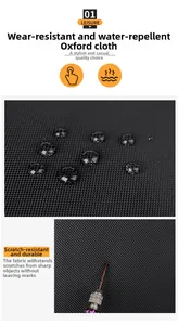 Detail showing water-resistant and scratch-proof Oxford fabric of the backpack