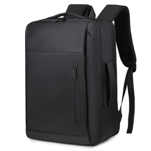 Expandable black business laptop backpack with USB port and waterproof mesh texture