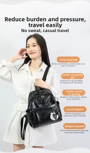 Detail of the ergonomic padded straps on this trendy black leather backpack for women