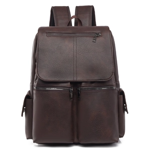 Vintage PU Leather Backpack Large Capacity Multi Pocket Business Casual Laptop Bag For Men Women Retro Style