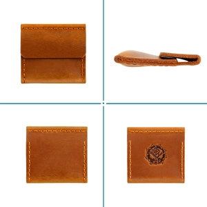 Custodia per gioielli in pelle marrone con rosa goffrata e cuciture arancioni a contrasto