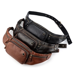 Vintage leather crossbody waist bags for men in brown, coffee, and black colors