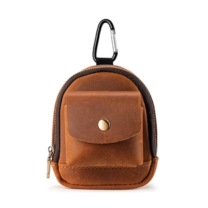 Vintage Genuine Crazy Horse Leather Mini Backpack Coin Purse Men Retro Key Bag Outdoor Waist Hanging Small Zip Pouch