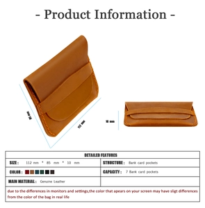 Guide des tailles du portefeuille en cuir véritable affichant 112x85x10mm et 7 emplacements